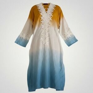 Sana Safinaz Tunic Dress Kurta Small Blue Yellow Pakistan Lace Embroidery Ethnic